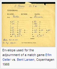 Envelope used for the adjournment of a match game Efim Geller vs. Bent Larsen, Copenhagen 1966